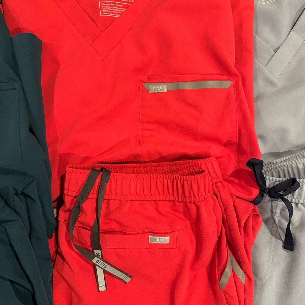 Figs Vivid Red Scrub Set with Reflective Accents